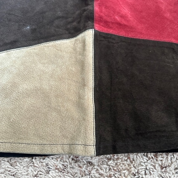 Vintage 90s Hypo Active Leather Patchwork Black Red Tan Skirt Women’s Size 12 - Picture 6 of 12